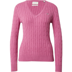 Gant Stretch Cotton Cable Knit V-Neck Sweater - Orchid