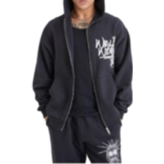 boohooMAN Men's Oversized Masked Character Zip Up Hoodie - Black