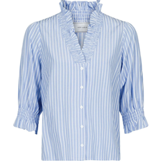 Bomull - Dame Bluser Neo Noir Briony Wide Stripe Blouse - Light Blue