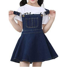 Kidscool Space Little Girl's Jean Overall Ripped Adjustable Dress - Blue