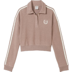 PINK Clothing PINK Reverse Fleece Cropped Polo Sweatshirt - Iced Coffee