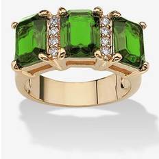 Gray Rings Women's Yellow Gold-Plated Emerald Cut -Stone Simulated Birthstone & CZ Ring by PalmBeach Jewelry in August Size 6