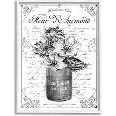 Stupell Industries Anemone Flower French Text White/Gray Framed Art 16x20"