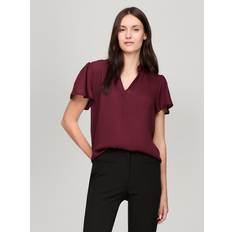 Tommy Hilfiger Red Blouses Tommy Hilfiger Women's Relaxed Fit Flounce-Sleeve Top Red Deep Rouge