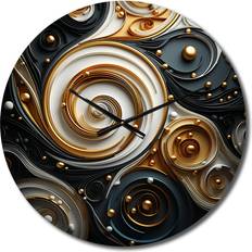 Design Art Abstract Liquid Gold And Black Spiral Wall Clock 16"