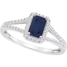 Macy's Split Shank Ring - Silver/Sapphire/Diamonds