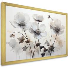 Design Art Buttercups Fields On Gray I Gold Framed Art 32x24"