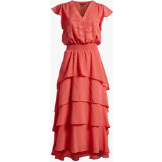 Vince Camuto V Neck Flutter Sleeve Tiered Dress - Calypso Coral