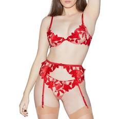 Garter Belts Fleur Du Mal Velvet Lily Embroidered Garter Belt Rouge