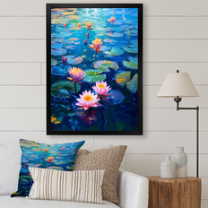 Design Art Water Lily Embrace Black Framed Art 16x32"