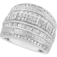 Macy's Wide Band Multi Row Statement Ring - Silver/Diamonds