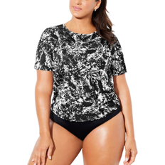 Swimsuits For All Chlorine Resistant Twist Back Swim Tee - Black Abstract