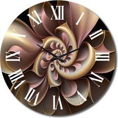 Design Art Fractal Flower in Vintage Black/Gold and Pink III Extra Large Wall Clock 36"