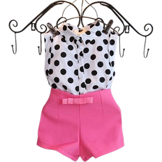 Grandado Toddler Polka Dot Shirt Tops Pants Shorts Outfit Sunsuit - Pink/White