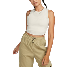 Beige - Women Tank Tops Nike Women's Sportswear Chill Knit Tight Cropped Mini Rib Tank Top - Light Orewood Brown/Sail