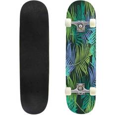 Skateboards Bluenee Palm leaves pattern Outdoor Skateboard 31"x8" Pro Complete Skate Board Cruiser 8 Layers Double Kick Concave Deck Maple Longboards for Youths Sports