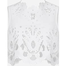 Dolce & Gabbana Polyester Blouses Dolce & Gabbana Cutout Embroidered Cotton Popeline Crop Blouse WHITE 46 IT 10 US