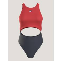 Tommy Hilfiger Red Swimsuits Tommy Hilfiger Women's Colorblock Knot Cutout One-Piece Swimsuit Red Hot Heat