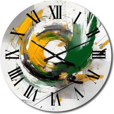 Design Art Yellow and Green Abstracted Perspectives V Wall Clock 23"