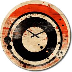 Design Art Inner Knowing Retro Circle Art IV Black/Red & Beige Wall Clock 36"