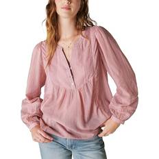 Lucky Brand Smocked Button Through Blouse - Zephyr Pink Stripe