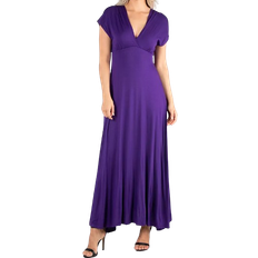 24seven Comfort Apparel Womens Cap Sleeve V Neck Maxi Dress - Purple