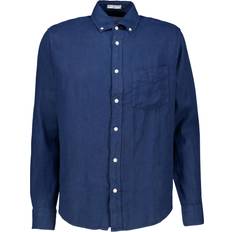 Gant Herre Skjorter Gant Regular Fit Garment Dyed Linen Shirt - Marine