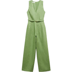 Mango Nan Belt Linen Jumpsuit - Green