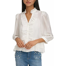 Polyester - Women Blouses Karl Lagerfeld Ruffled 3/4-Sleeve Blouse - Soft White