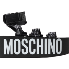 Moschino Logo Tape Wedge Platform Flat Sandals - Nero