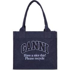 Ganni Håndvesker Ganni Denim Large Tote Bag in Dark Navy Organic Cotton Women's