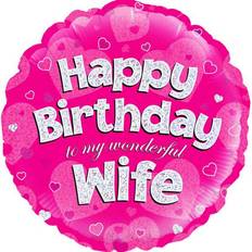 Oaktree Text & Theme Balloons Happy Birthday Woman Pink/Silver