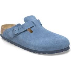 Birkenstock Women Outdoor Slippers Birkenstock Boston Soft Footbed Suede Leather - Elemental Blue