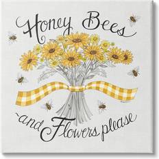 Stupell Industries Honey Bees Flowers Please Phrase Vintage Yellow Daisies White/Yellow/Black Wall Decor 36x36"