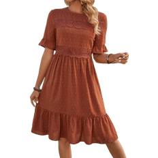 Shein Frenchy Lace Decorated Short Sleeve Flare Dress