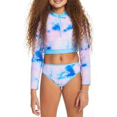 UV Shirts Children's Clothing Andy & Evan Girls' Long Sleeve Rash Guard 2-Piece Set, 7, Blue Tie Dye