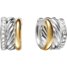 David Yurman Mercer Huggie Hoop Earrings - Silver/Gold/Diamonds