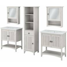 White Oak Vanity Units Bush Furniture Salinas 31.89 W Double Sink Linen