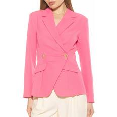 L - Women Suits Alexia Admor Tansy Drape Double Breasted Blazer in Hot Pink