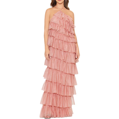 Betsy & Adam Layered Ruffle Halter Gown - Blush