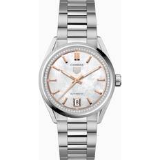 Armbanduhren Tag Heuer New Carrera 36 mm Watch White Mother of Pearl 18K Rose Gold Indexes Band and Case