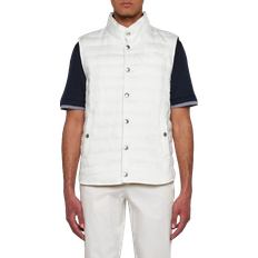 Brunello Cucinelli Denim Effect Linen Lightweight Down Vest - Off White