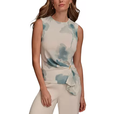 Donna Karan Women's Printed Sleeveless Side Tie Top - Frost Blue Combo
