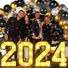 Kenburg 2024 graduation party decorations 8 led 2.3 ft large marquee light up. Black Gold Glitter