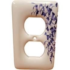 Leviton 5 porcelain decorative blue vine duplex receptacle outlet 1g wallplates White