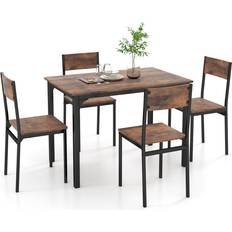 Brown Dining Sets Costway Industrial Style Rustic Brown Dining Set 28x43" 5pcs