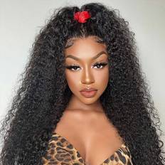 Schwarz Perücken Shein Transparent Lace Kinky Curly 4 X 4 Lace Closure Wig 180% Density 12-26 Inch Natural Black Color Pre-Plucked Natural Hairline Lace Human Hair Top Quality Wig For Women
