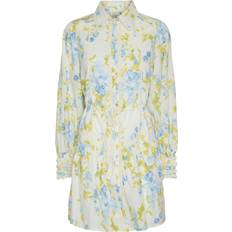 Yas Somellie Long Sleeve Shirt Dress - Birch/Blue Flowers