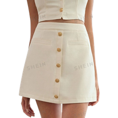 Shein Short Skirts Shein Studio Solid Gold Button Detail Skirt