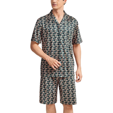 Shein Herren Unterwäsche Shein Men's Printed Front Button Shirt And Shorts Pajama Set